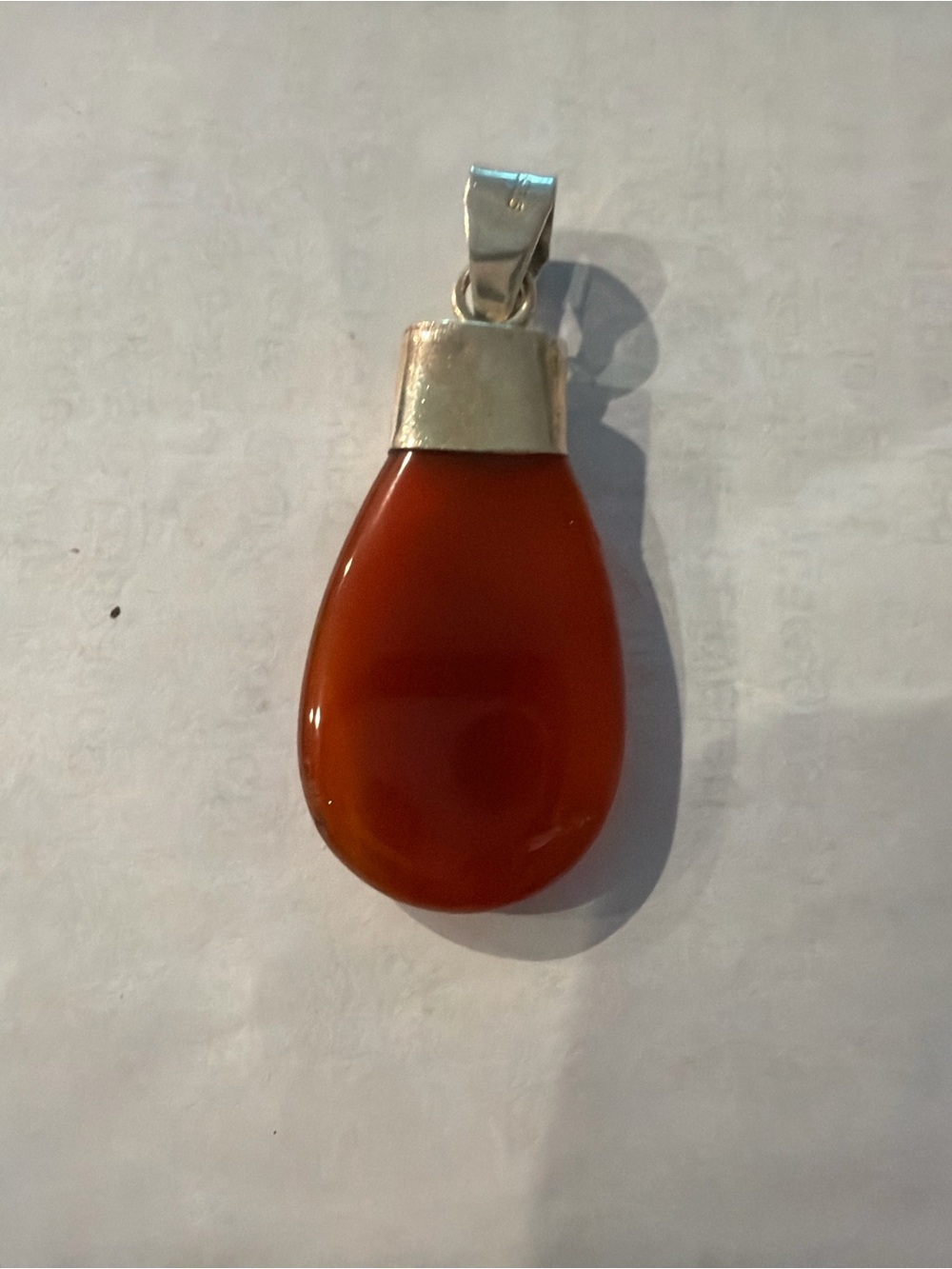 Silver Teardrop Carnelian Cabochon Pendant Charm, Bezel Set sterling